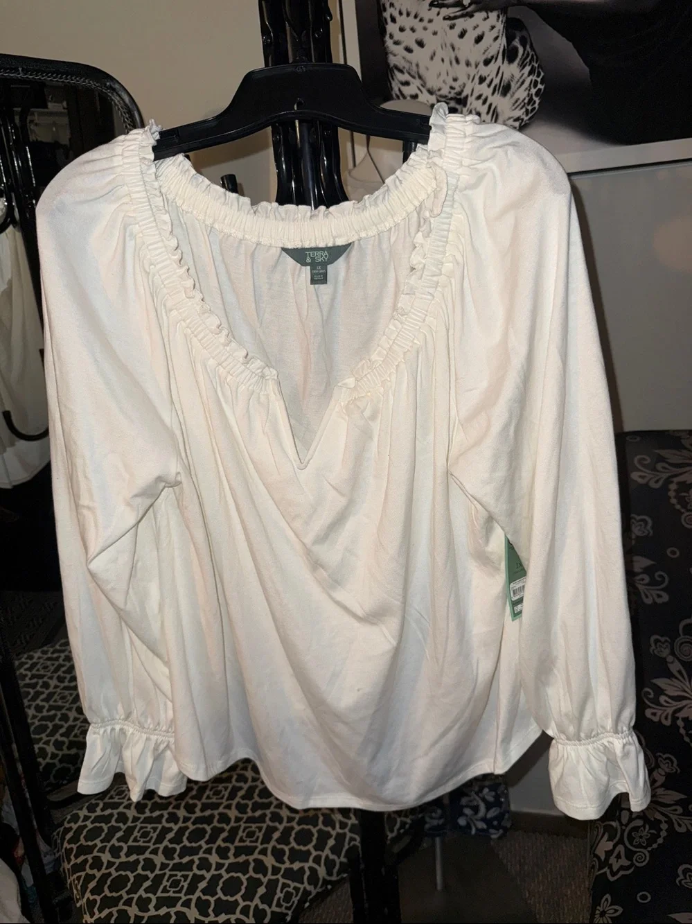 Terra & Sky Cream Ruffled Peasant Blouse - Picture 2 of 6